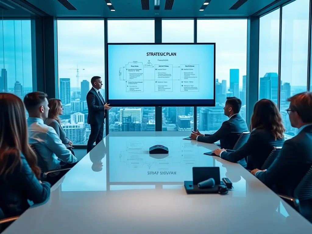 A business leader is confidently presenting to a team, showcasing the enhanced leadership and decision-making skills developed through EliteUKUno's coaching.